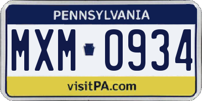 PA license plate MXM0934