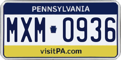 PA license plate MXM0936