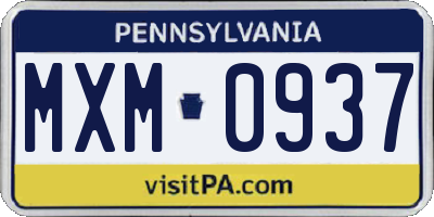PA license plate MXM0937