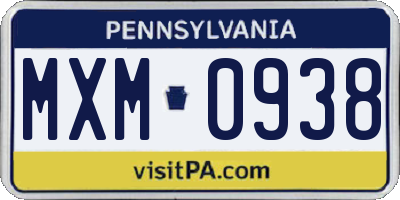 PA license plate MXM0938