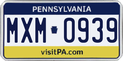 PA license plate MXM0939