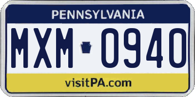 PA license plate MXM0940