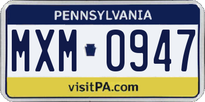 PA license plate MXM0947