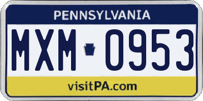 PA license plate MXM0953