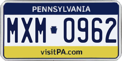 PA license plate MXM0962