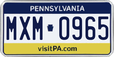PA license plate MXM0965