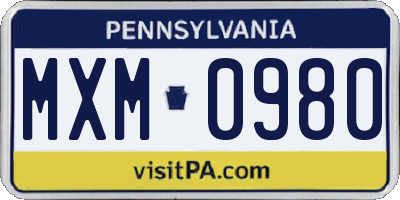 PA license plate MXM0980