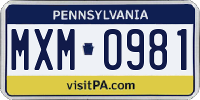 PA license plate MXM0981