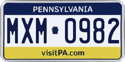 PA license plate MXM0982