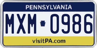 PA license plate MXM0986