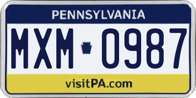 PA license plate MXM0987