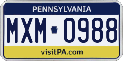 PA license plate MXM0988