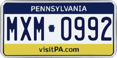 PA license plate MXM0992