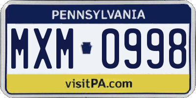 PA license plate MXM0998