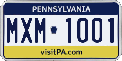 PA license plate MXM1001