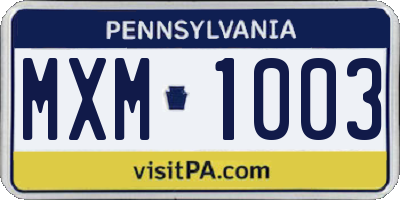 PA license plate MXM1003