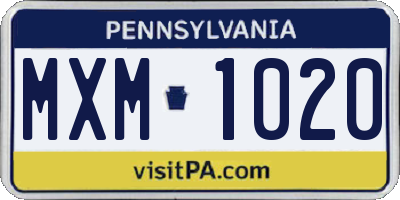 PA license plate MXM1020