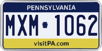 PA license plate MXM1062