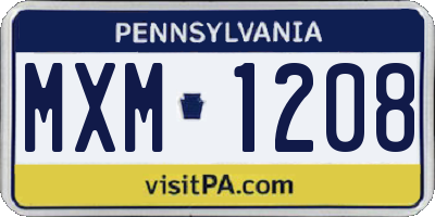 PA license plate MXM1208