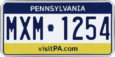 PA license plate MXM1254