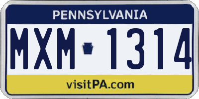 PA license plate MXM1314