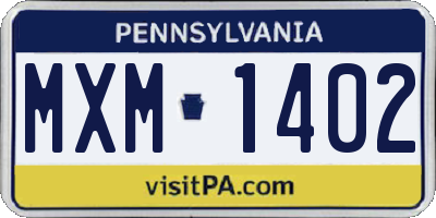 PA license plate MXM1402
