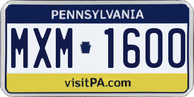 PA license plate MXM1600