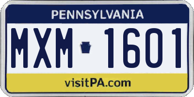 PA license plate MXM1601