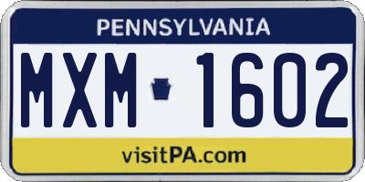 PA license plate MXM1602