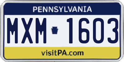 PA license plate MXM1603