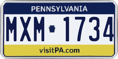 PA license plate MXM1734