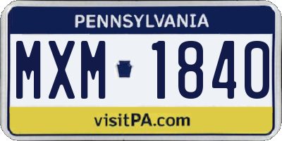 PA license plate MXM1840