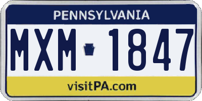 PA license plate MXM1847