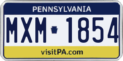 PA license plate MXM1854