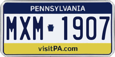 PA license plate MXM1907