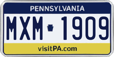 PA license plate MXM1909