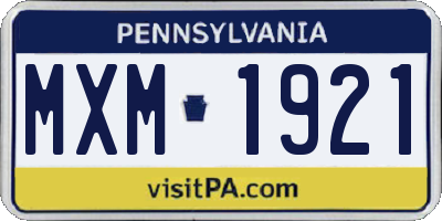 PA license plate MXM1921