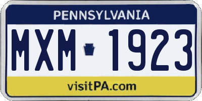 PA license plate MXM1923