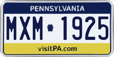 PA license plate MXM1925