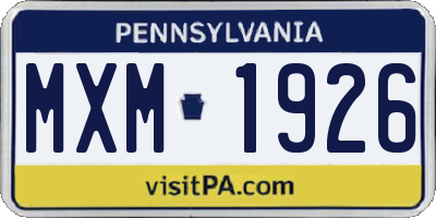 PA license plate MXM1926