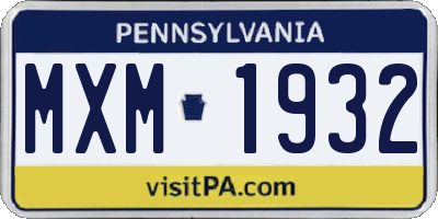 PA license plate MXM1932