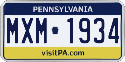 PA license plate MXM1934
