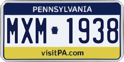 PA license plate MXM1938
