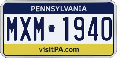 PA license plate MXM1940