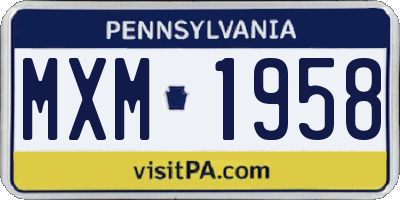 PA license plate MXM1958