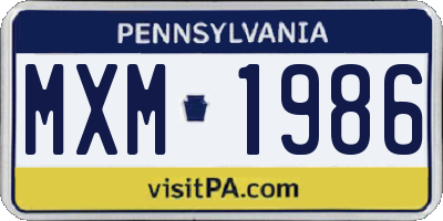 PA license plate MXM1986