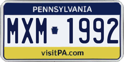 PA license plate MXM1992