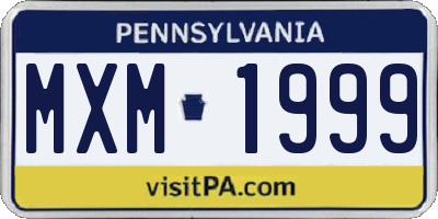 PA license plate MXM1999
