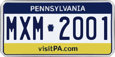 PA license plate MXM2001