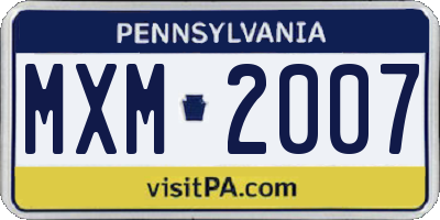 PA license plate MXM2007